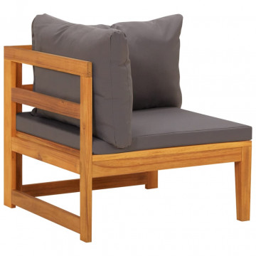 Canapea de colț cu perne gri închis, lemn masiv acacia - Img 3