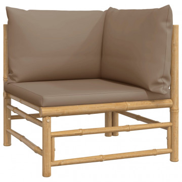 Canapea de colț pentru grădină, perne gri taupe, bambus6 - Img 2