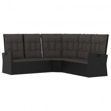 Canapea de colț rabatabilă cu perne, negru, poliratan - Img 2
