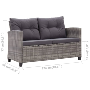 Canapea de grădină cu 2 locuri cu perne, gri, 124 cm, poliratan - Img 5