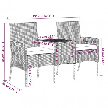 Canapea de grădină cu 2 locuri masă de ceai antracit poliratan - Img 5