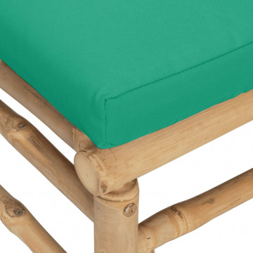 Canapea de mijloc pentru grădină, perne verzi, bambus - Img 5