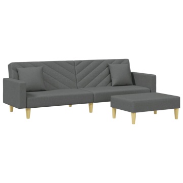 Canapea extensibilă 2 locuri/perne/taburet, gri închis, textil - Img 2