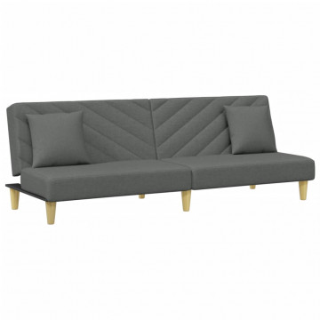 Canapea extensibilă 2 locuri/perne/taburet, gri închis, textil - Img 4