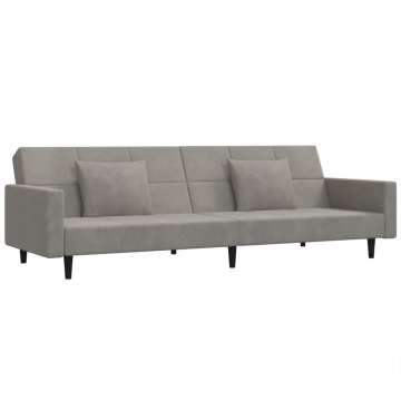 Canapea extensibilă cu 2 locuri, 2 perne, gri deschis, catifea - Img 2