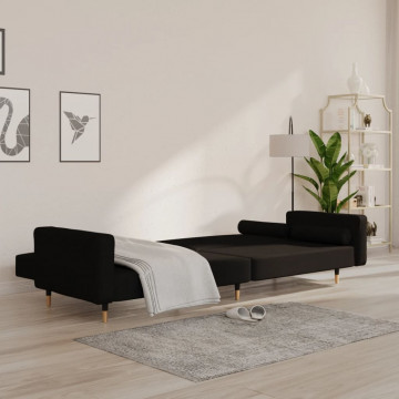 Canapea extensibilă cu 2 locuri, 2 perne, negru, catifea - Img 3