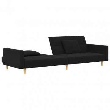 Canapea extensibilă cu 2 locuri, 2 perne, negru, textil - Img 8