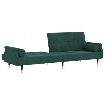 Canapea extensibilă cu perne, verde închis, catifea - Img 6