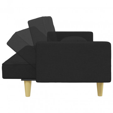 Canapea extensibilă cu pernuță și taburet 2locuri negru textil - Img 5