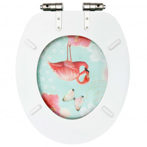 Capac WC cu închidere silențioasă, MDF, model flamingo - Img 5