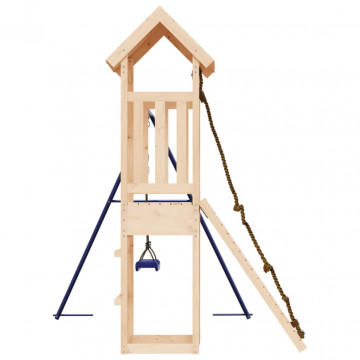 Căsuță de joacă cu perete de cățărat și leagăn, lemn masiv pin - Img 8