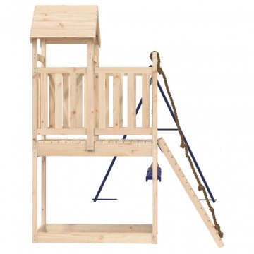 Căsuță de joacă cu perete de cățărat și leagăne, lemn masiv pin - Img 5