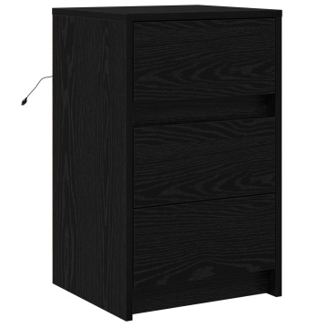 Căsuță de noptieră cu lumini LED Stejar Negru Lemn prelucrat - Img 2