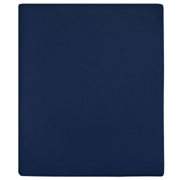 Cearșaf de pat cu elastic, bleumarin, 140x200 cm, bumbac - Img 1