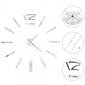 Ceas de perete 3D, argintiu, 100 cm, XXL, design modern - Img 2