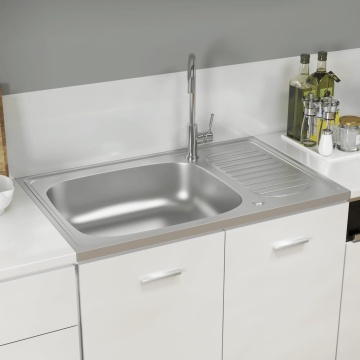Chiuvetă bucătărie cu scurgător, argintiu 800x500x155 mm oțel - Img 3