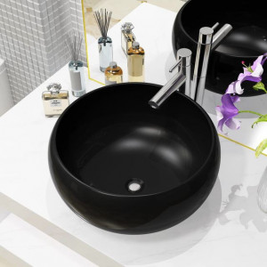Chiuvetă de baie rotundă, negru, 40 x 15 cm, ceramică - Img 1
