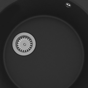 Chiuvetă de bucătărie cu orificiu de preaplin, negru, granit - Img 3