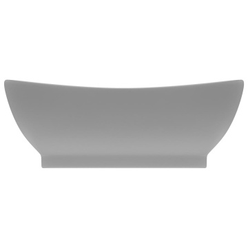 Chiuvetă lux cu preaplin gri deschis mat 58,5x39cm ceramic oval - Img 3