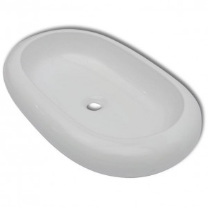 Chiuvetă ovală pentru baie din ceramică, Alb - Img 2
