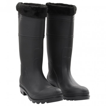 Cizme de ploaie cu șosete detașabile, negru, mărime 45, PVC - Img 1