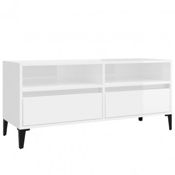Comodă TV, alb extralucios, 100x34,5x44,5 cm, lemn prelucrat - Img 2