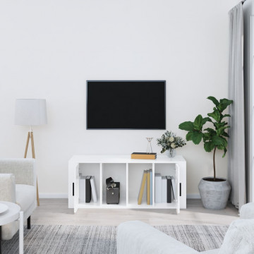 Comodă TV, alb extralucios, 100x35x40 cm, lemn prelucrat - Img 3