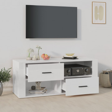 Comodă TV, alb extralucios, 100x35x40 cm, lemn prelucrat - Img 3