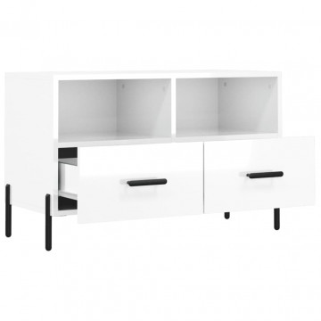 Comodă TV, alb extralucios, 80x36x50 cm, lemn prelucrat - Img 5