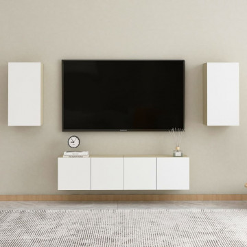 Comodă TV, alb și stejar Sonoma, 30,5x30x60 cm, PAL - Img 6