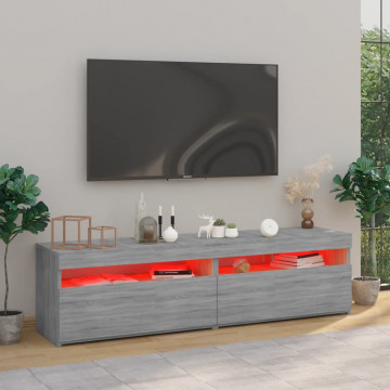 Comodă TV cu lumini LED, 2 buc., Sonoma gri, 75x35x40 cm - Img 3