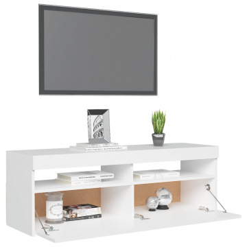 Comodă TV cu lumini LED, alb, 120x35x40 cm - Img 5