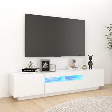Comodă TV cu lumini LED, alb, 180x35x40 cm - Img 1