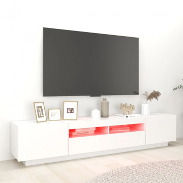 Comodă TV cu lumini LED, alb, 200x35x40cm - Img 3