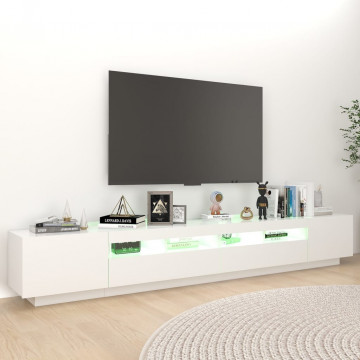Comodă TV cu lumini LED, alb, 260x35x40 cm - Img 4