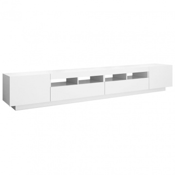 Comodă TV cu lumini LED, alb, 260x35x40 cm - Img 6