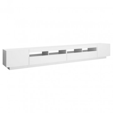 Comodă TV cu lumini LED, alb, 300x35x40cm - Img 6