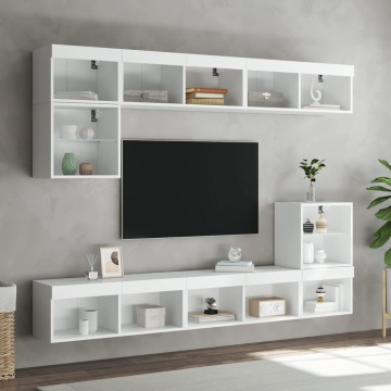 Comodă TV cu lumini LED, alb, 80x30x30 cm - Img 4