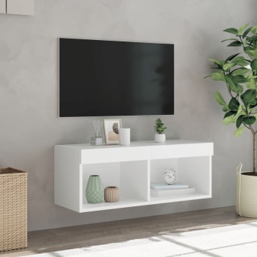 Comodă TV cu lumini LED, alb, 80x30x30 cm - Img 8