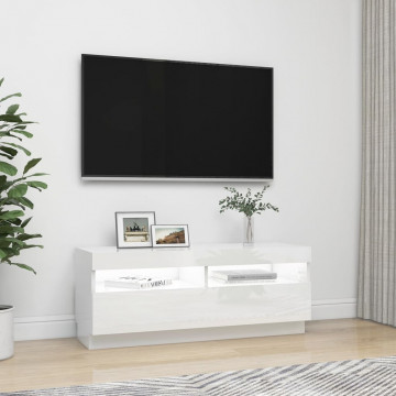Comodă TV cu lumini LED, alb extralucios, 100x35x40 cm - Img 5