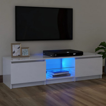Comodă TV cu lumini LED, alb extralucios, 120x30x35,5 cm - Img 1