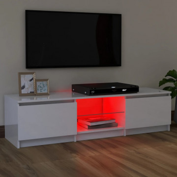 Comodă TV cu lumini LED, alb extralucios, 120x30x35,5 cm - Img 3