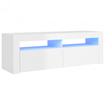 Comodă TV cu lumini LED, alb extralucios, 120x35x40 cm - Img 2