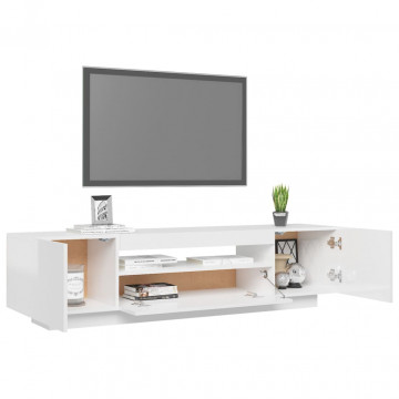 Comodă TV cu lumini LED, alb extralucios, 160x35x40 cm - Img 5