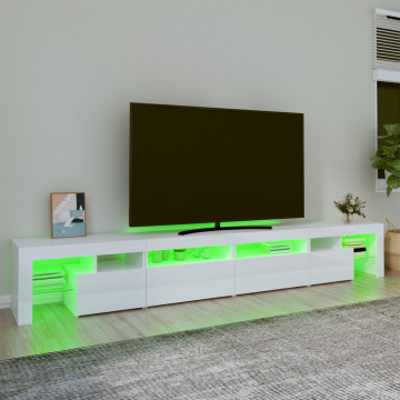 Comodă TV cu lumini LED, alb extralucios, 260x36,5x40cm - Img 4