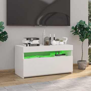 Comodă TV cu lumini LED, alb extralucios, 75x35x40 cm - Img 8