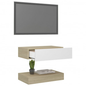 Comodă TV cu lumini LED, alb și stejar Sonoma, 60x35 cm - Img 4
