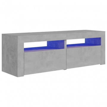 Comodă TV cu lumini LED, gri beton, 120x35x40 cm - Img 2