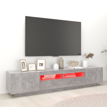 Comodă TV cu lumini LED, gri beton, 200x35x40 cm - Img 8