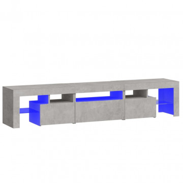 Comodă TV cu lumini LED, gri beton, 200x36,5x40 cm - Img 2